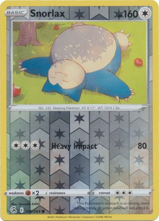 Pokemon Card Fusion Strike 206/264 Snorlax Reverse Holo Common