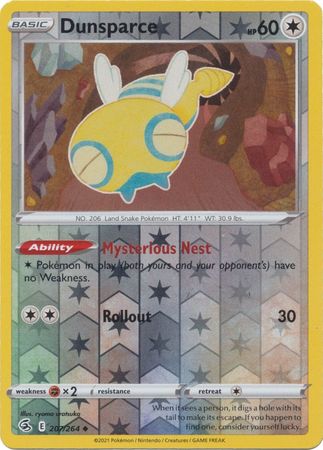 Pokemon Card Fusion Strike 207/264 Dunsparce Reverse Holo Uncommon