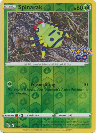 Pokemon Card Pokemon Go 6/78 06/78 Spinarak Reverse Holo Common *MINT*