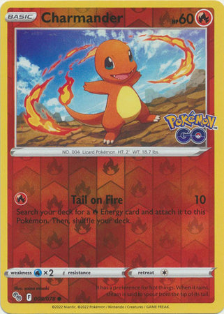 Pokemon Card Pokemon Go 8/78 08/78 Charmander Reverse Holo Common *MINT*