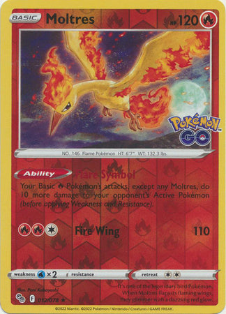 Pokemon Card Pokemon Go 12/78 Moltres Reverse Holo Rare *MINT*