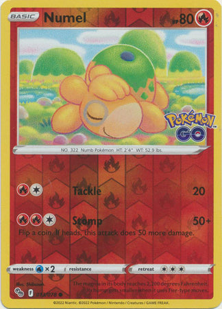 Pokemon Card Pokemon Go 13/78 Numel Reverse Holo Common *MINT*