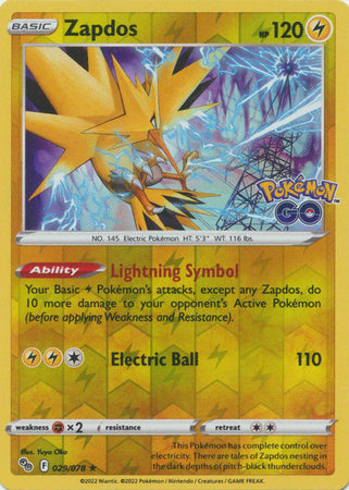 Pokemon Card Pokemon Go 29/78 Zapdos Reverse Holo Rare *MINT*