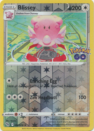 Pokemon Card Pokemon Go 52/78 Blissey Reverse Holo Rare *MINT*