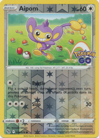 Pokemon Card Pokemon Go 56/78 Aipom Reverse Holo Common *MINT*