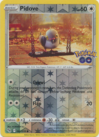 Pokemon Card Pokemon Go 61/78 Pidove Reverse Holo Common *MINT*