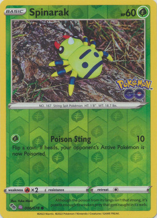 Pokemon Card Pokemon Go 6/78 06/78 Spinarak (Ditto) Reverse Holo Common UNPEELED *MINT*