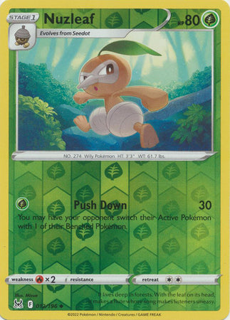 Pokemon Card Lost Origin 012/196 12/196 Nuzleaf Reverse Holo Uncommon *MINT*