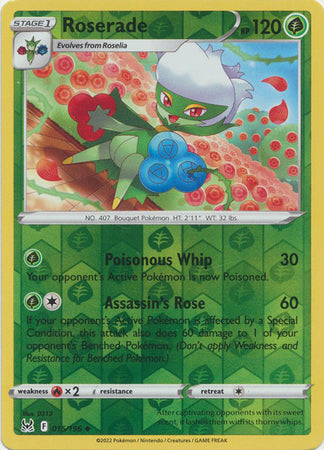 Pokemon Card Lost Origin 015/196 15/196 Roserade Reverse Holo Uncommon *MINT*