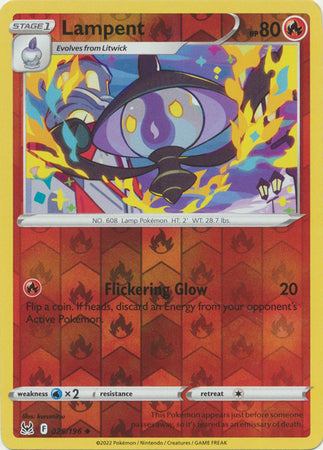 Pokemon Card Lost Origin 025/196 25/196 Lampent Reverse Holo Uncommon *MINT*