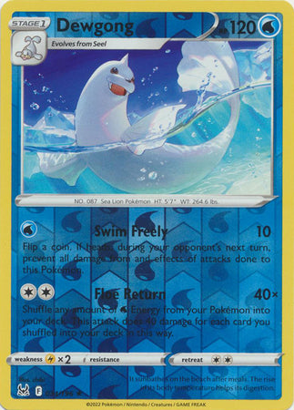 Pokemon Card Lost Origin 034/196 34/196 Dewgong Reverse Holo Rare *MINT*