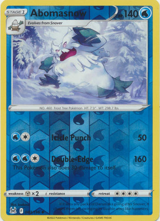 Pokemon Card Lost Origin 043/196 43/196 Abomasnow Reverse Holo Uncommon *MINT*