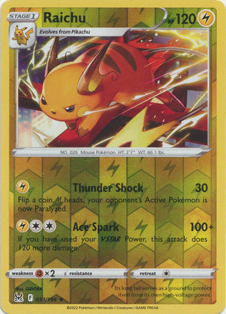 Pokemon Card Lost Origin 053/196 53/196 Raichu Reverse Holo Rare *MINT*