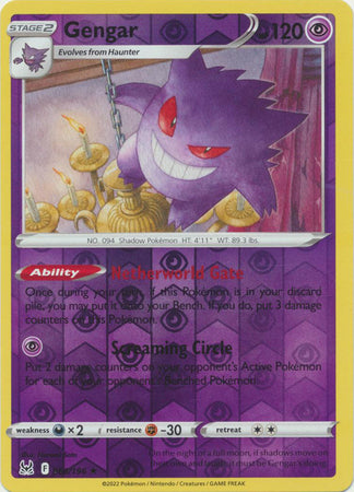 Pokemon Card Lost Origin 066/196 66/196 Gengar Reverse Holo Rare *MINT*