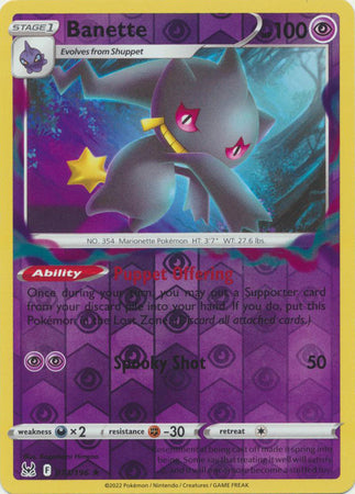 Pokemon Card Lost Origin 073/196 73/196 Banette Reverse Holo Rare *MINT*