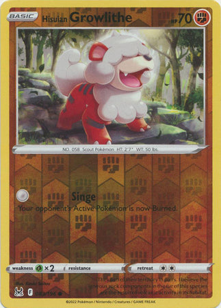 بطاقة بوكيمون مفقودة الأصل 083/196 83/196 Hisuian Growlithe Reverse Holo Common *MINT*