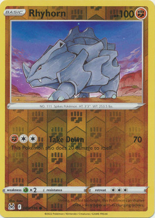 Pokemon Card Lost Origin 089/196 89/196 Rhyhorn Reverse Holo Common *MINT*