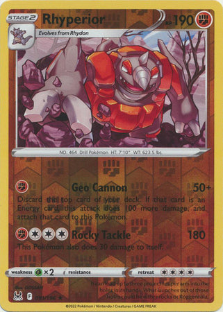 Pokemon Card Lost Origin 091/196 91/196 Rhyperior Reverse Holo Rare *MINT*