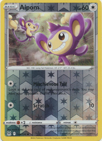 Pokemon Card Lost Origin 144/196 Aipom Reverse Holo Common *MINT*