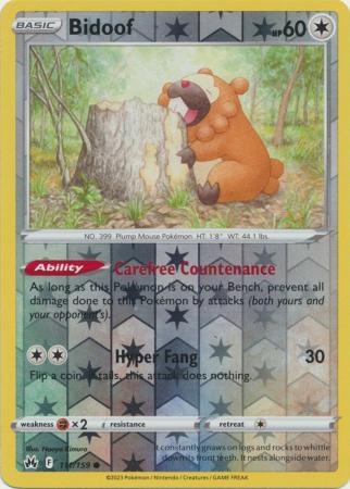 Pokemon Card Crown Zenith 111/159 Bidoof Reverse Holo Common *MINT*