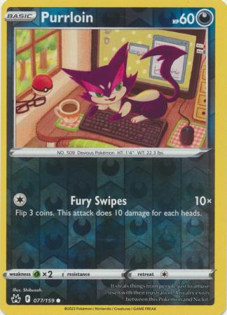 Pokemon Card Crown Zenith 077/159 77/159 Purrloin Reverse Holo Common *MINT*