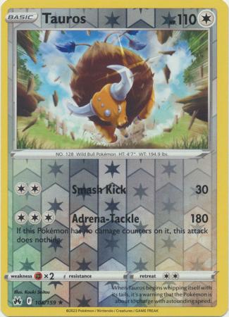 Pokemon Card Crown Zenith 106/159 Tauros Reverse Holo Rare *MINT*