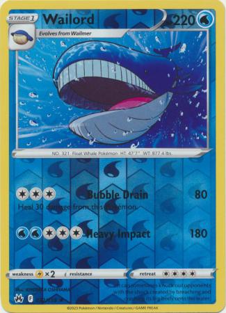 Pokemon Card Crown Zenith 032/159 32/159 Wailord Reverse Holo Rare *MINT*