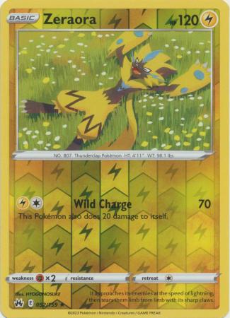 Pokemon Card Crown Zenith 052/159 52/159 Zeraora Reverse Holo Rare *MINT*