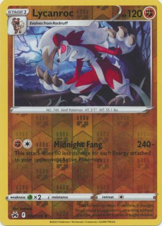 Pokemon Card Crown Zenith 074/159 74/159 Lycanroc Reverse Holo Rare *MINT*