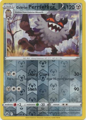 Pokemon Card Crown Zenith 085/159 85/159 Galarian Perrserker Reverse Holo Rare *MINT*