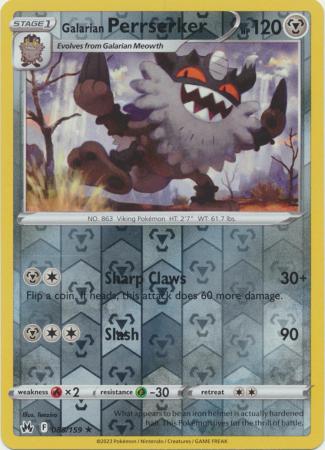 Pokemon Card Crown Zenith 085/159 85/159 Galarian Perrserker Reverse Holo Rare *MINT*