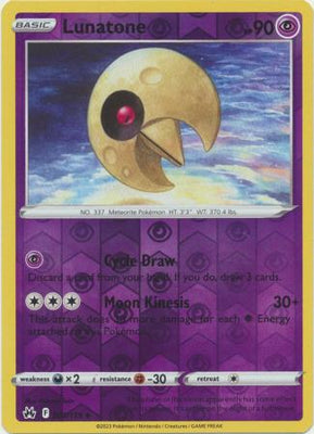 Pokemon Card Crown Zenith 062/159 62/159 Lunatone Reverse Holo Uncommon *MINT*