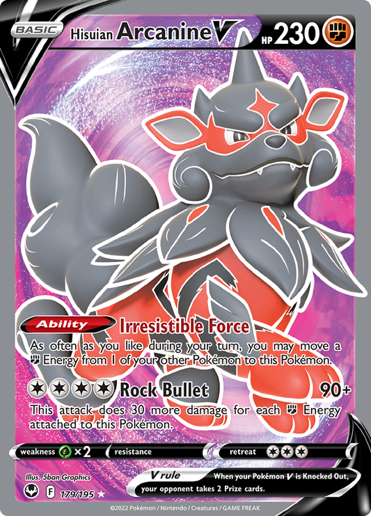 (S) Pokemon Card Silver Tempest 179/195 Hisuian Arcanine V Full Art *MINT*