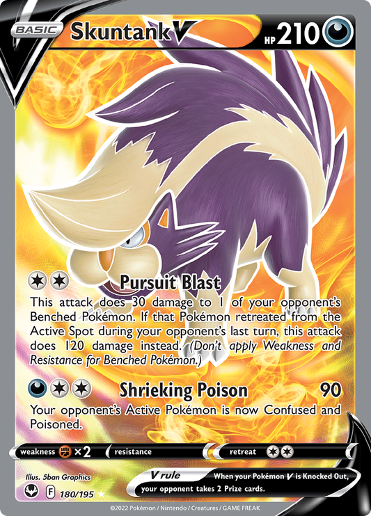 Pokemon Card Silver Tempest 180/195 Skuntank V Full Art *MINT*