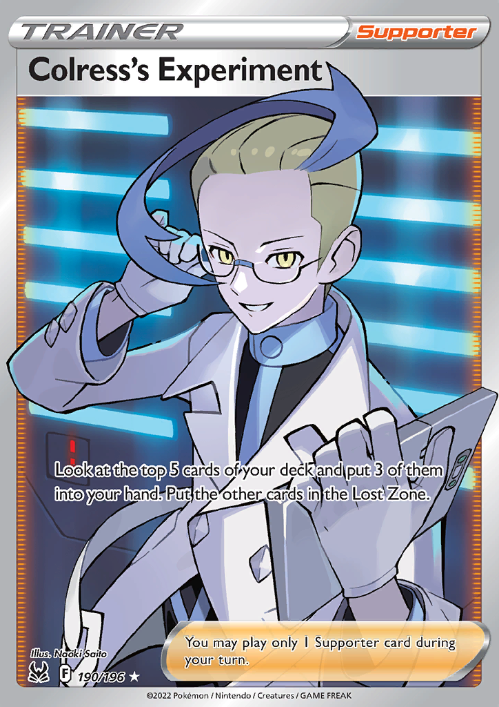 (S) Pokemon Card Lost Origin 190/196 Colress's Experiment Supporter Full Art *MINT*