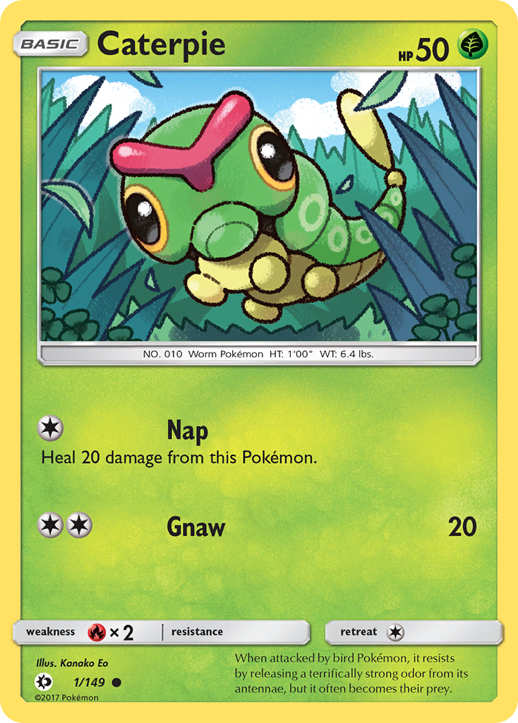 Pokemon Card Sun & Moon 001/149 1/149 Caterpie Common *MINT*