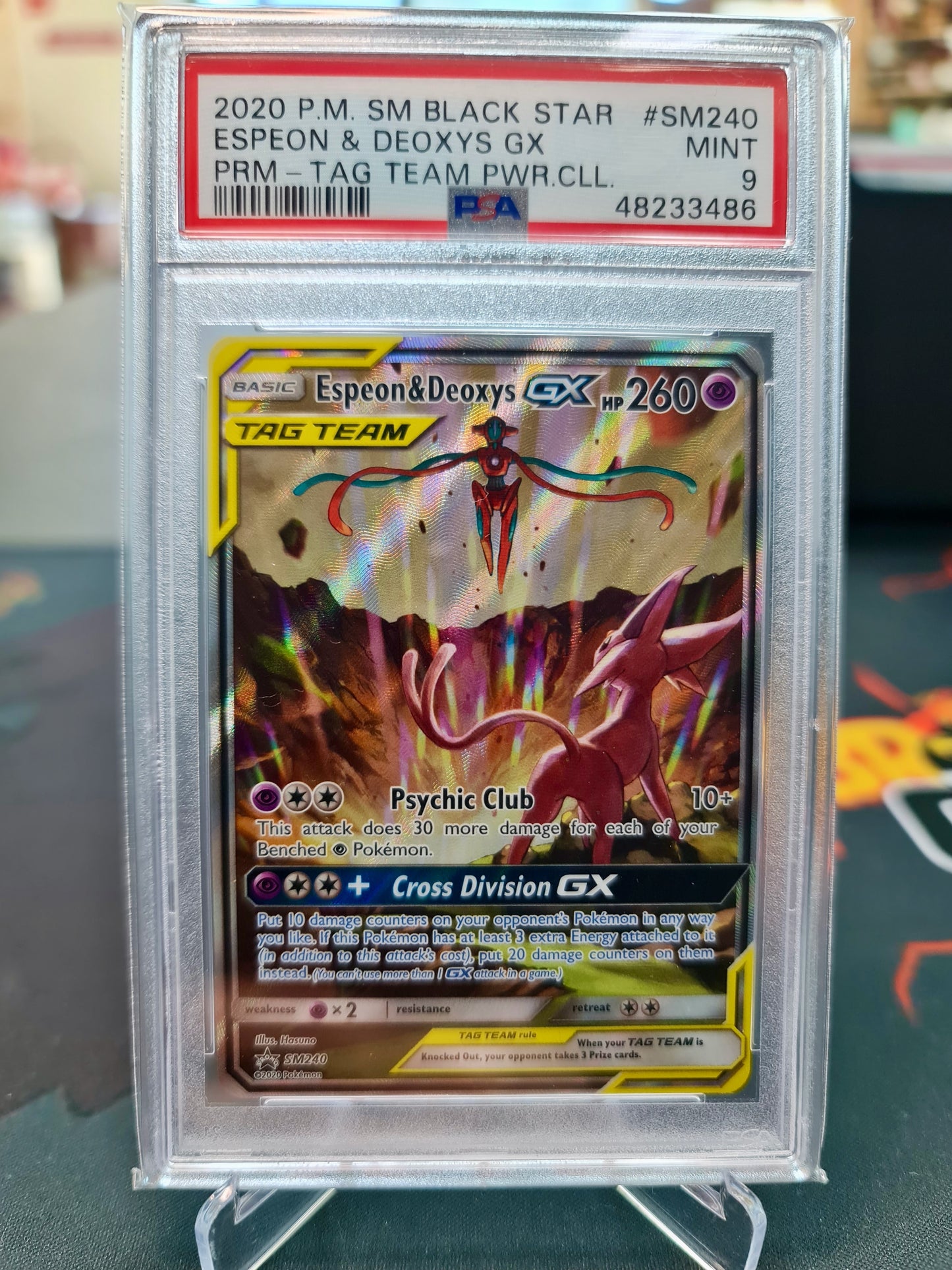 Pokemon Card Espeon & Deoxys GX SM240 Alternate Art Promo PSA MINT 9