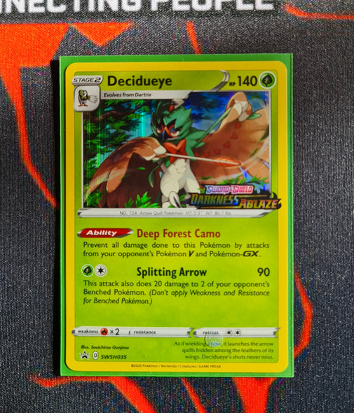 <transcy>Pokemon Karte SWSH Black Star Promos SWSH035 Decidueye Prerelease Teilnahme Promo</transcy>