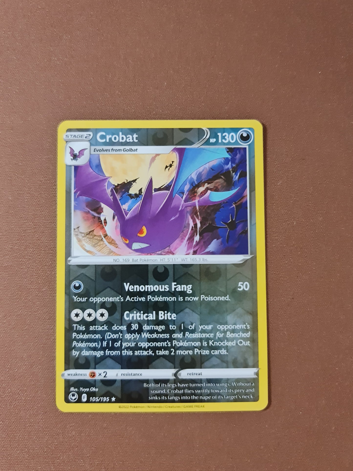 Pokemon Card Silver Tempest 105/195 Crobat Reverse Holo Rare *MINT*