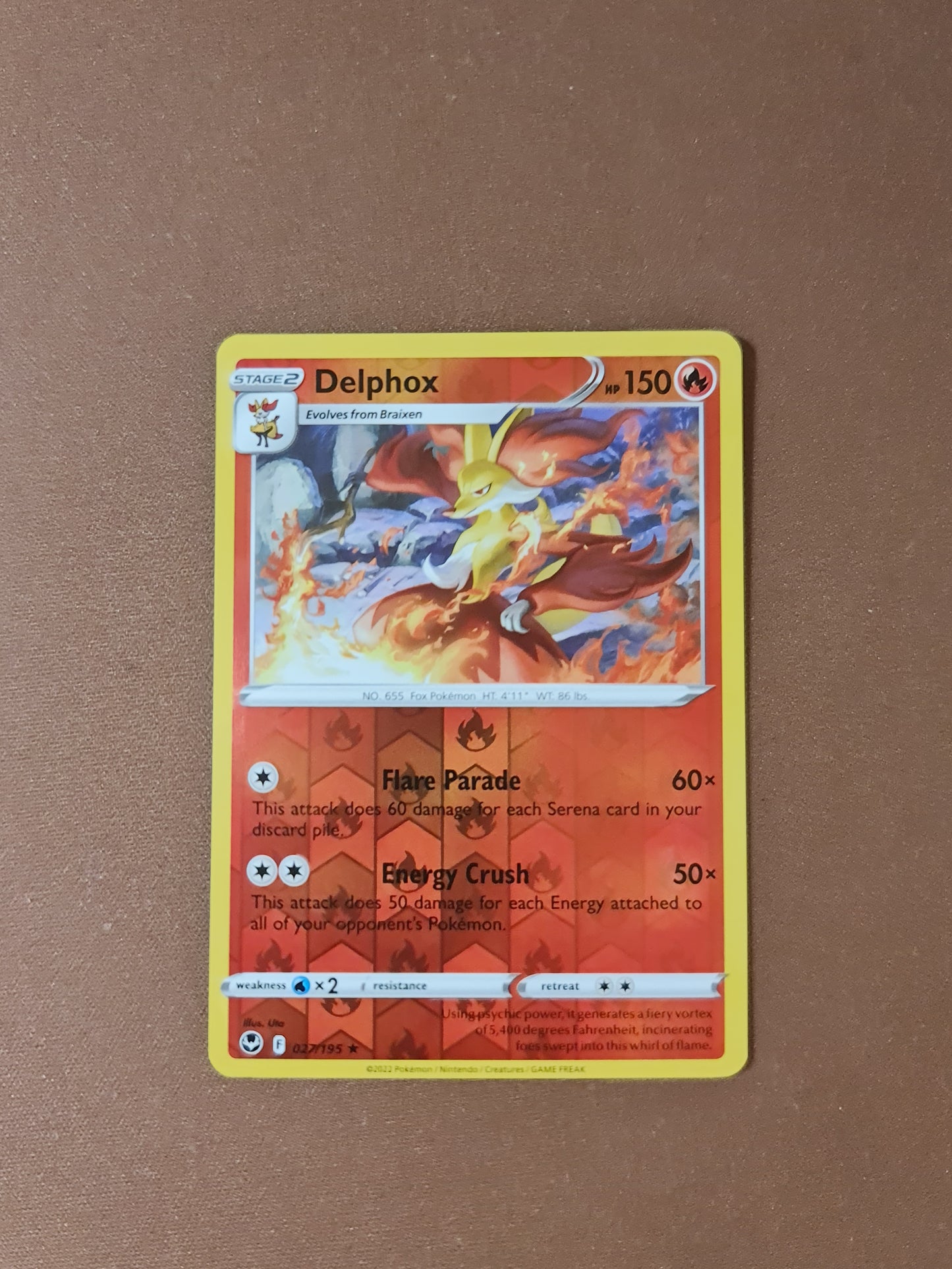 Pokemon Card Silver Tempest 027/195 27/195 Delphox Reverse Holo Rare *MINT*