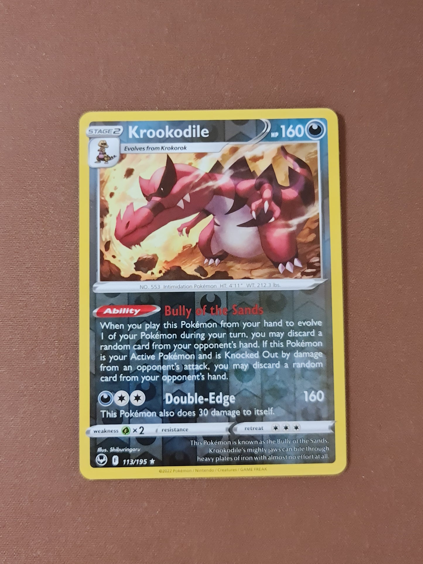 Pokemon Card Silver Tempest 113/195 Krookodile Reverse Holo Rare *MINT*