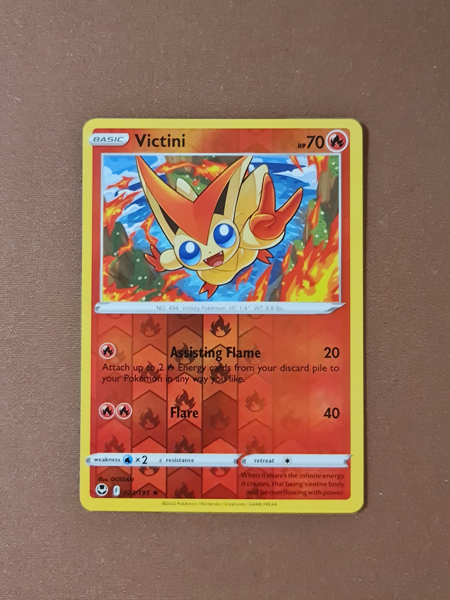 Pokemon Card Silver Tempest 023/195 23/195 Victini Reverse Holo Rare *MINT*