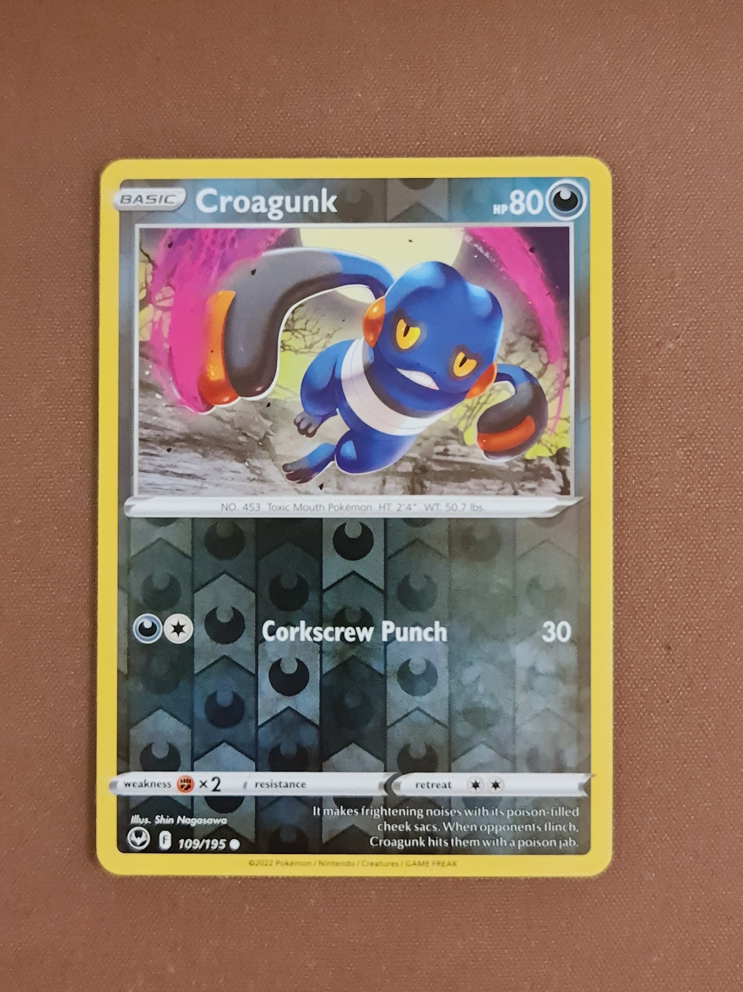 Pokemon Card Silver Tempest 109/195 Croagunk Reverse Holo Common *MINT*