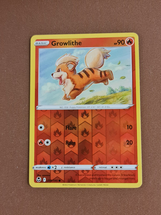 Pokemon Card Silver Tempest 019/195 19/195 Growlithe Reverse Holo Common *MINT*