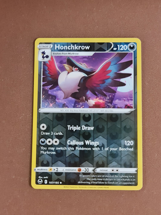 Pokemon Card Silver Tempest 107/195 Honchkrow Reverse Holo Uncommon *MINT*