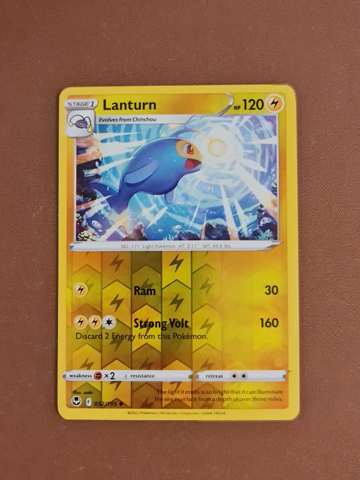 Pokemon Card Silver Tempest 052/195 52/195 Lanturn Reverse Holo Uncommon *MINT*