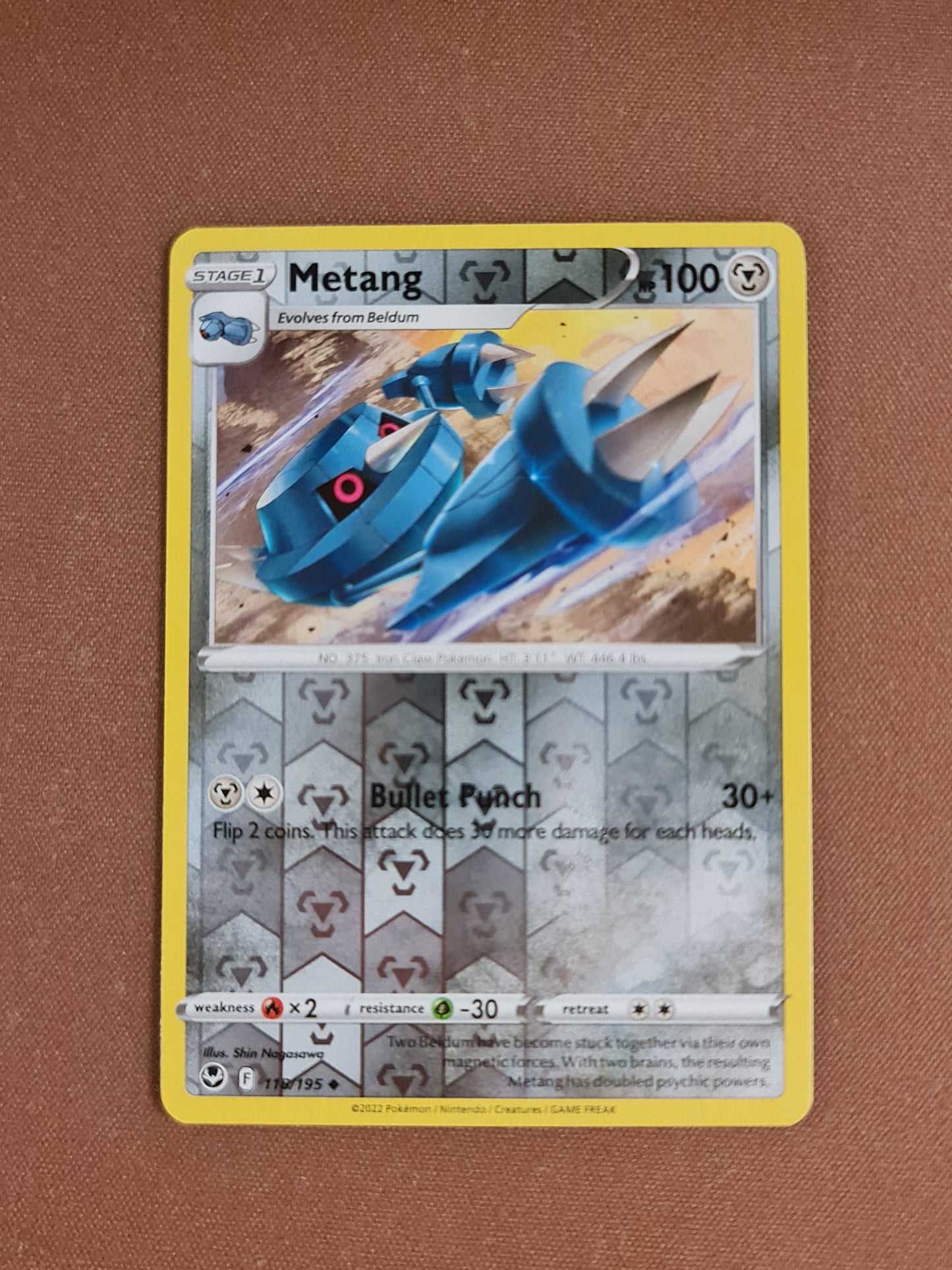 Pokemon Card Silver Tempest 118/195 Metang Reverse Holo Uncommon *MINT*