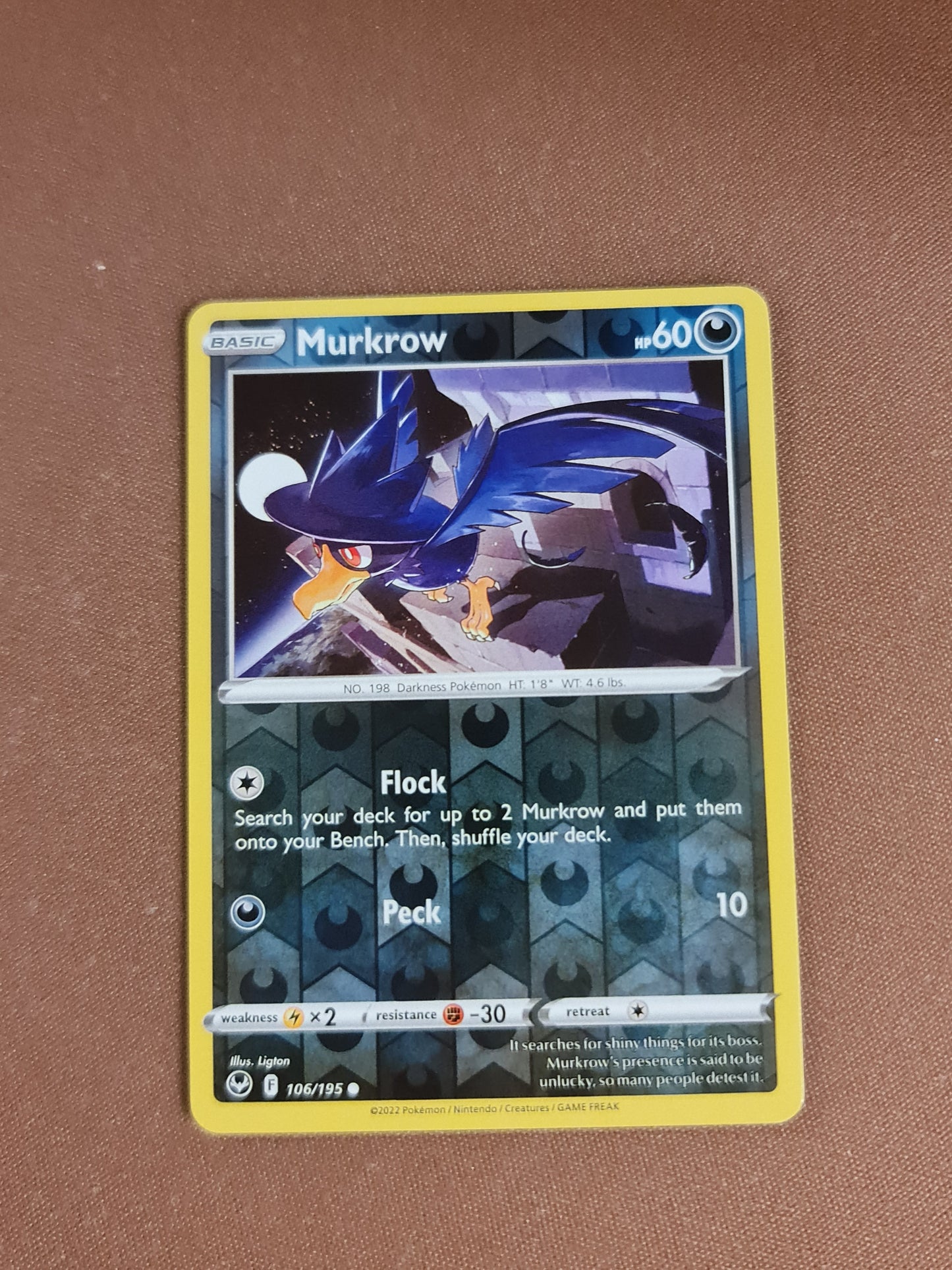 Pokemon Card Silver Tempest 106/195 Murkrow Reverse Holo Common *MINT*