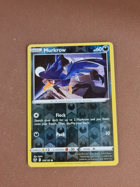 Pokemon Card Silver Tempest 106/195 Murkrow Reverse Holo Common *MINT*