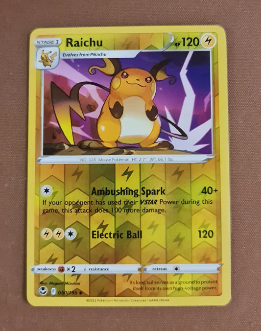 Pokemon Card Silver Tempest 050/195 50/195 Raichu Reverse Holo Uncommon *MINT*